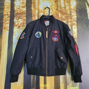 Denim House Boys Replica Bomber Jacket Kid's Medium Pilot Patched Flight Black